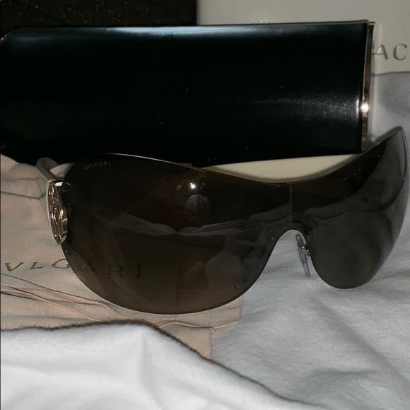 BVLGARI Gold & Ivory Shield W/Crystals Sunglasses